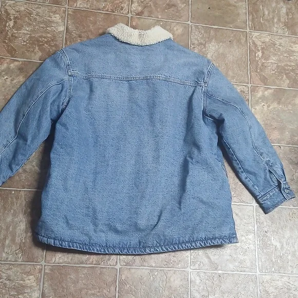 EUC Old NAVY Light Wash Denim Bomber Sherpa-Lined Jacket - Cream Sherpa SIZE XL - Picture 4 of 6